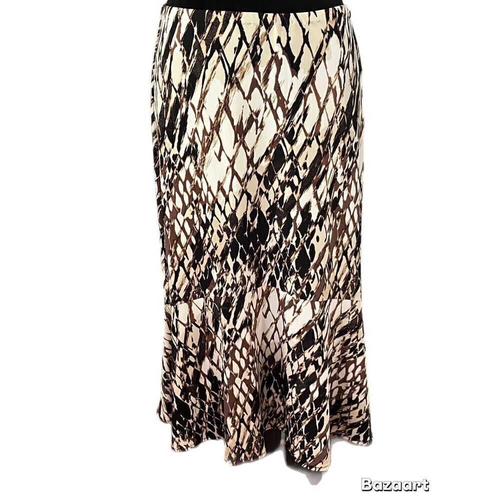 East 5th Women's Brown Print Swing Trumpet Midi Skirt size small